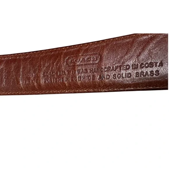 90s Coach Leather Belt Solid‎ Brass Gold Buckle Size Burgundy Women Maroon - Picture 3 of 5